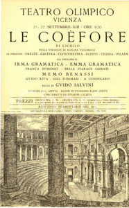 Materiale pubblicitario d’epoca 1935 VICENZA TEATRO OLIMPICO Le Coefore  Regia Guido SALVINI Locandina 1 1