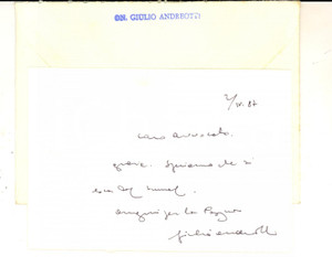 Autografo originale 1987 ROMA Biglietto on. Giulio ANDREOTTI auguri buona Pasqua Autografo 1