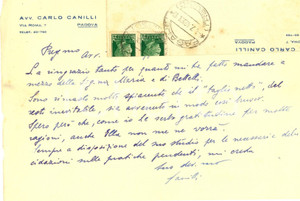 Manoscritto, lettera originale 1942 PADOVA Lettera avv. Carlo CANILLI in chiusura di un contratto Autografo 1