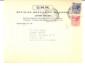Materiale pubblicitario d’epoca 1958 FIRENZE OMM Officina Meccanica Milanese  LOTTINI Busta intestata VUOTA 1