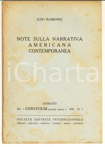 Libro, pubblicazione d epoca 1947 Ezio RAIMONDI Nota sulla narrativa americana contemporanea Estratto 12 pp. 1
