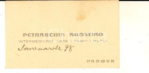 Oggetto da collezione cartaceo 1926 PADOVA Agostino PETRARCHIN intermediario case  Biglietto da visita 1