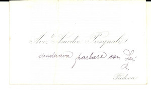 Oggetto da collezione cartaceo 1905 ca PADOVA Avv. Amedeo PASQUALI  Biglietto da visita DANNEGGIATO 1