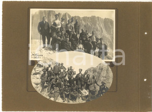 Fotografia d epoca originale 1922 MARMOLADA / DOLOMITI Escursionisti tra le rocce Collage 2 foto VINTAGE 1