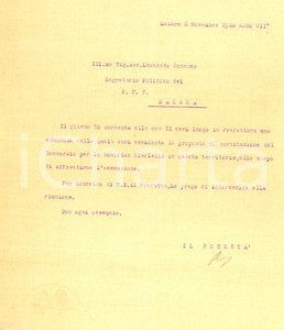 Documento originale, autentico 1928 MAZARA DEL VALLO Lettera podestÃ  Vito RUBINO adunanza Bonifica NIVOLELLI 1