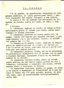 Documento originale, autentico 1950 ca GOLIARDIA Barzelletta Il chiodo  Comunisti del mondo Dattiloscritto 1