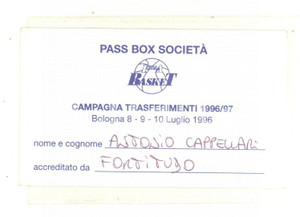Materiale pubblicitario d’epoca 1996 BASKET LEGA A  BOLOGNA Pass box societÃ  Campagna trasferimenti 1