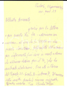 Autografo originale 1971 PADOVA Giulio ALESSI e la nuova casa in corso del Popolo  Autografo 1