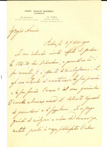 Autografo originale 1900 PADOVA Lettera Giulio ALESSIO per rimborso delle proprie spese Autografo 1