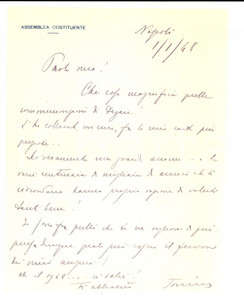 Autografo originale 1948 NAPOLI Senatore Antonio ALBERTI ringrazia un amico caro Autografo 1