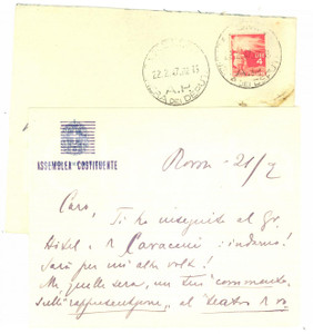 Autografo originale 1947 ROMA ASSEMBLEA COSTITUENTE Antonio ALBERTI e uno spettacolo teatrale 1