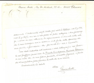 Autografo originale 1971 CHIAVARI Cesare ARIETI e gli studi su Achille GRAFFIGNA  Autografo 1