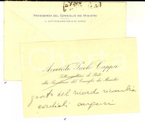 Autografo originale 1947 ROMA Sottosegretario Paolo CAPPA  Biglietto da visita AUTOGRAFO 1
