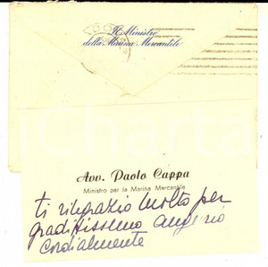 Autografo originale 1947 ROMA Ministro Marina Mercantile Paolo CAPPA  Biglietto da visita AUTOGRAFO 1
