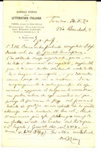 Autografo originale 1920 TORINO Vittorio CIAN sull opera Fine dell Umanesimo Cartolina AUTOGRAFA 1
