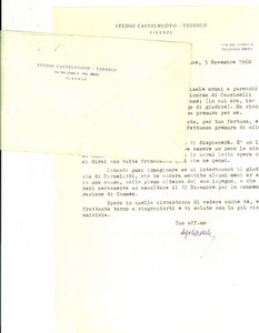 Autografo originale 1960 FIRENZE Ugo CASTELNUOVOTEDESCO dopo l uscita del suo libro  Autografo 1