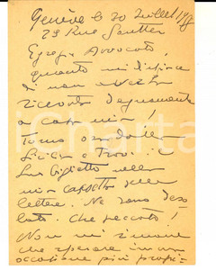 Manoscritto, lettera originale 1958 GINEVRA Cartolina di Tommaso Riccardo CASTIGLIONE a un collega  Autografo 1