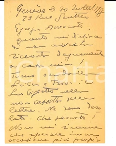 Manoscritto, lettera originale 1958 GINEVRA Cartolina di Tommaso Riccardo CASTIGLIONE a un collega  Autografo 1