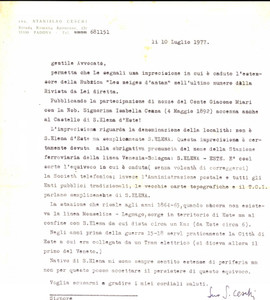 Autografo originale 1977 PADOVA Ing. Stanislao CESCHI corregge un articolo  Autografo 1