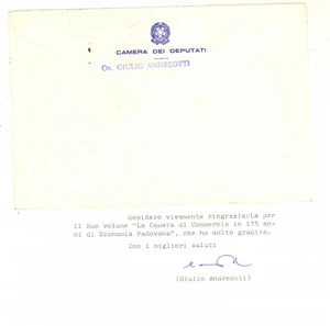 Autografo originale 1988 ROMA Camera dei Deputati  Giulio ANDREOTTI  Biglietto autografo 1