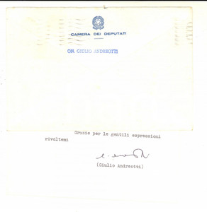 Autografo originale 1986 ROMA Camera dei Deputati  Biglietto on. Giulio ANDREOTTI autografo 1