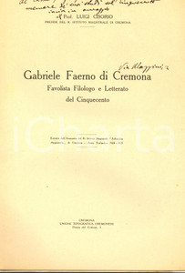 Libro, pubblicazione d epoca 1926 Luigi CISORIO Gabriele Faerno di Cremona, favolista Invio autografo 1