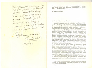 Libro, pubblicazione d epoca 1980 Ezio RIONDATO Moventi della cosiddetta crisi della razionalitÃ  AUTOGRAFO 1