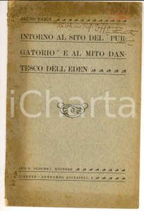 Libro, pubblicazione d epoca 1922 Bruno NARDI Intorno al sito del Purgatorio e al mito dell Eden Autografo 1