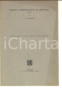 Libro, pubblicazione d epoca 1917 J. G. ROBERTSON Lessing s Interpretation of Aristotle, I, II Estratto 1