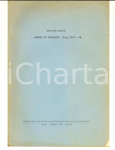 Libro, pubblicazione d epoca 1965 Girolamo ARNALDI ...prose di romanzi Purg. XXVI, 118  Estratto 8 pp. 1
