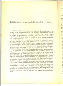 Libro, pubblicazione d epoca 1951 Armando RIGOBELLO Ricchezza e povertÃ  della metafisica classica AUTOGRAFO 1