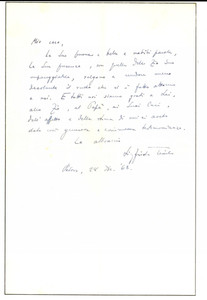 Autografo originale 1968 ROMA Lettera Sigfrido TROILO per ringraziamento a un conoscente Autografo 1