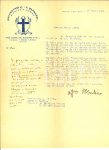 Autografo originale 1929 MONTEROSSO AL MARE Orfanotrofio Bernardi  Lettera don VERRUA Padre SEMERIA 1