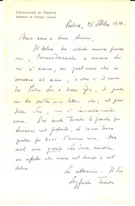 Autografo originale 1970 UniversitÃ  di PADOVA Lettera di Sigfrido TROILO a un amico  Autografo 1