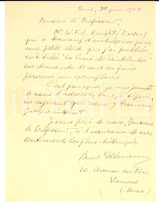 Autografo originale 1948 PARIS Lettera Paul ULMANN a un collega per invio articolo Autografo 1