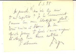 Autografo originale 1955 ROMA Cartolina augurale avv. Filippo UNGARO a un collega  AUTOGRAFO 1