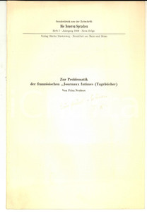 Libro, pubblicazione d epoca 1956 Fritz NEUBERT Problematik der franzosischen Journaux Intimes AUTOGRAFO 1