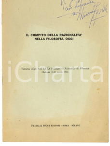 Libro, pubblicazione d epoca 1951 Armando RIGOBELLO Il compito della razionalitÃ  nella filosofia Autografo 1