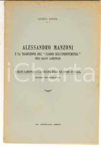 Libro, pubblicazione d epoca 1926 Guido ZADEI Alessandro Manzoni e la traduzione del Saggio sull indifferenza 1