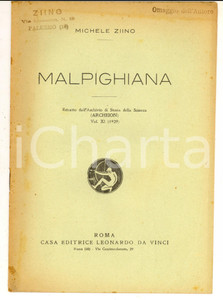 Libro, pubblicazione d epoca 1929 ROMA Michele ZIINO Malpighiana  Estratto da ARCHEION 10 pp. 1