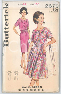Stampa, bozzetto originale 1960 ca The BUTTERICK Company  Dress in half sizes  Pattern Cartamodello 1