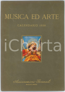 Oggetto da collezione cartaceo 1958 ASSICURAZIONI GENERALI Musica ed arte  Calendario 24x34 cm 1
