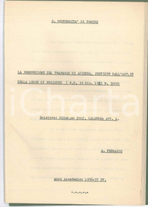 Libro, pubblicazione d epoca 1937 UniversitÃ  TORINO A. FERRARIO Presunzione del trapasso di azienda  Tesina 1