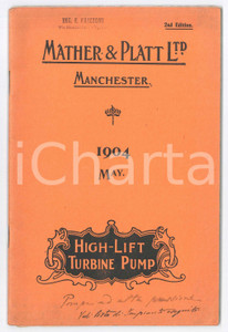 Libro, pubblicazione d epoca 1904 MANCHESTER MATHER & PLATT  Highlift turbine pump  ILLUSTRATED 1