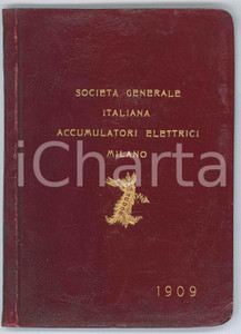 Libro, pubblicazione d epoca 1909 MELZO Società Accumulatori Elettrici  Listino accumulatori stazionari 1