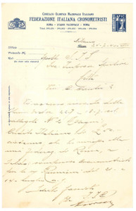 Manoscritto, lettera originale 1940 CICLISMO MILANO  CONI Federazione Italiana Cronometristi  Lettera 1