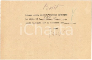 Autografo originale 1938 CICLISMO MILANO Ricevuta Alfredo BOVET per ingaggio VIGORELLI  AUTOGRAFO 1