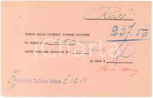 Autografo originale 1938 CICLISMO MILANO Ricevuta Mario ROSI per ingaggio al Vigorelli  AUTOGRAFO 1