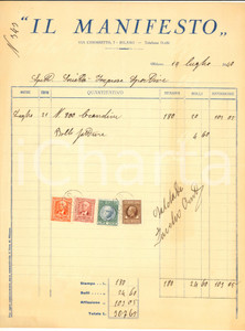 Documento originale, autentico 1940 MILANO Tipografia IL MANIFESTO  Fattura locandine CICLISMO Vigorelli 1 1