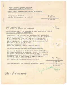 Documento originale, autentico 1940 MILANO CICLISMO Velodromo Vigorelli  Conto per locandine e manifesti 1